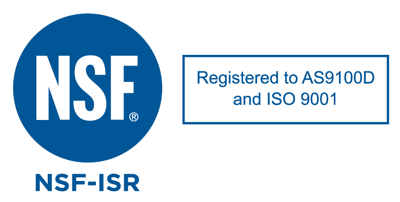 NSF Registered to AS9100D and ISO 9001 Badge Logo